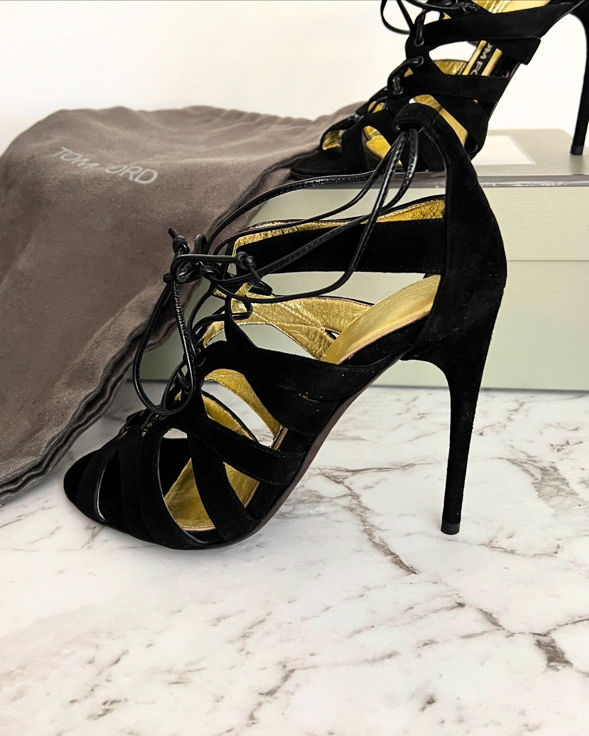 Tom Ford Sandalias Negras de Tacón en Pana