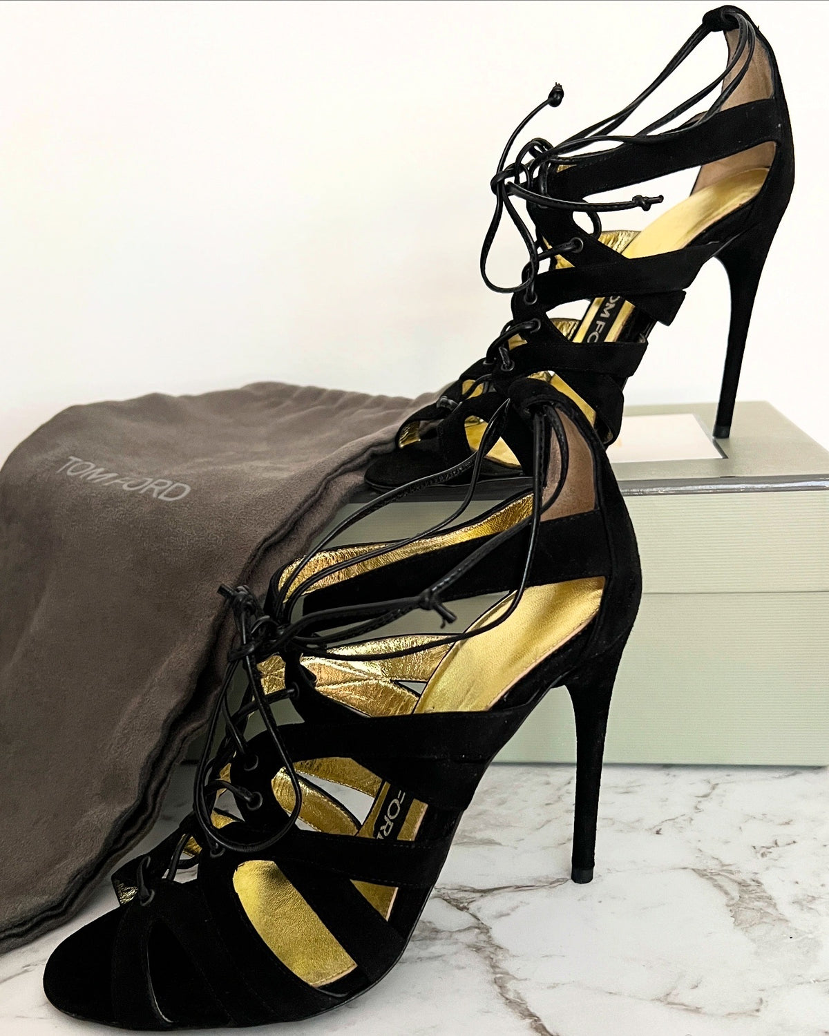 Tom Ford Sandalias Negras de Tacón en Pana