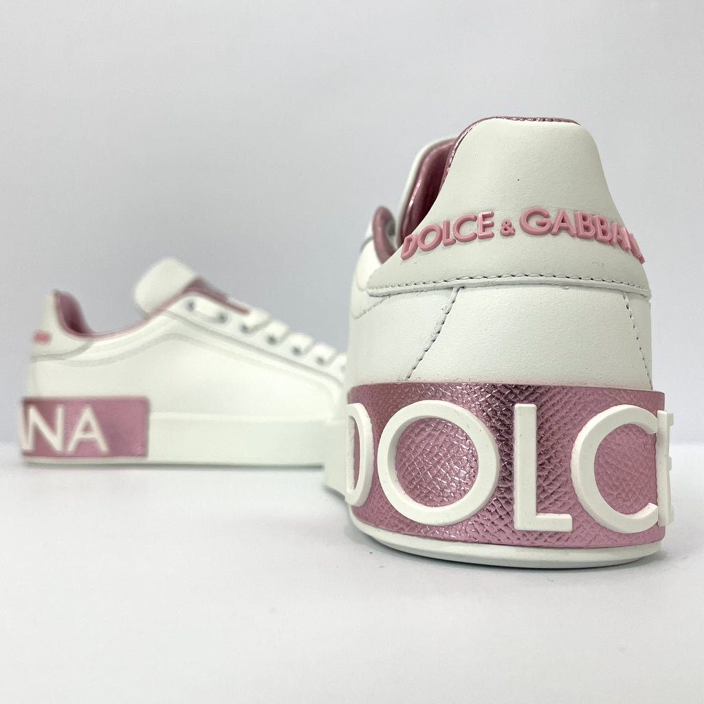 Dolce & Gabbana Portofino Sneakers Blancos con Detalles Rosa Metálico