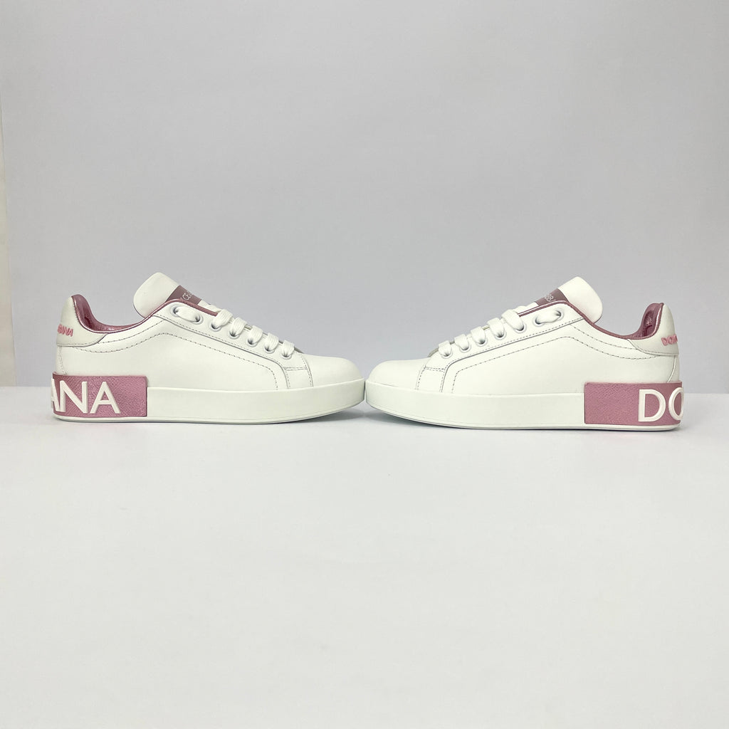 Dolce & Gabbana Portofino Sneakers Blancos con Detalles Rosa Metálico