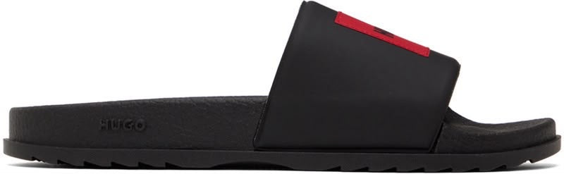 Hugo Boss Sandalias Negras con Parche Rojo Hugo