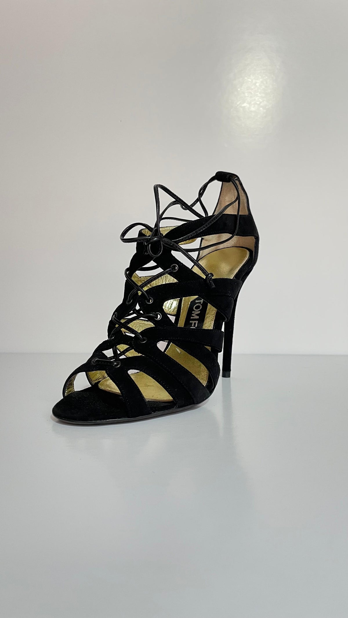 Tom Ford Sandalias Negras de Tacón en Pana