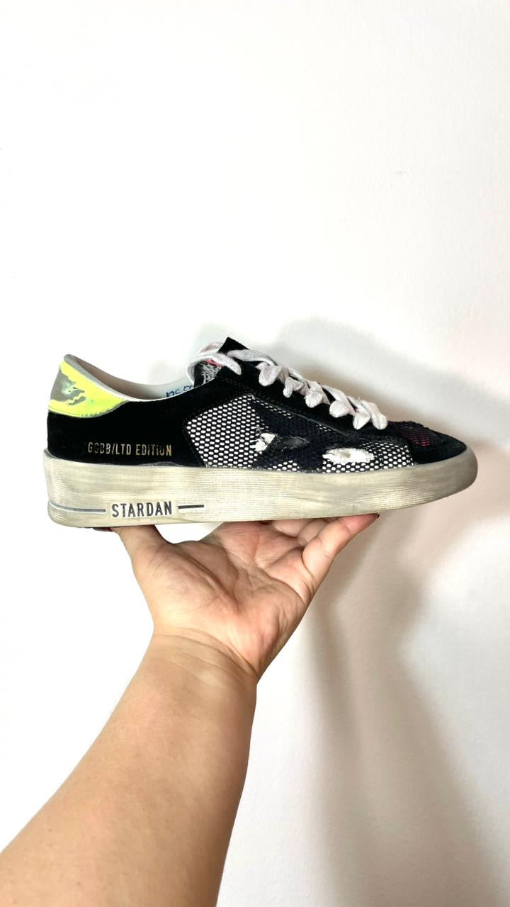 Stardan Sneakers Negros con Malla y Talón Esmeralda