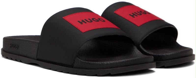 Hugo Boss Sandalias Negras con Parche Rojo Hugo