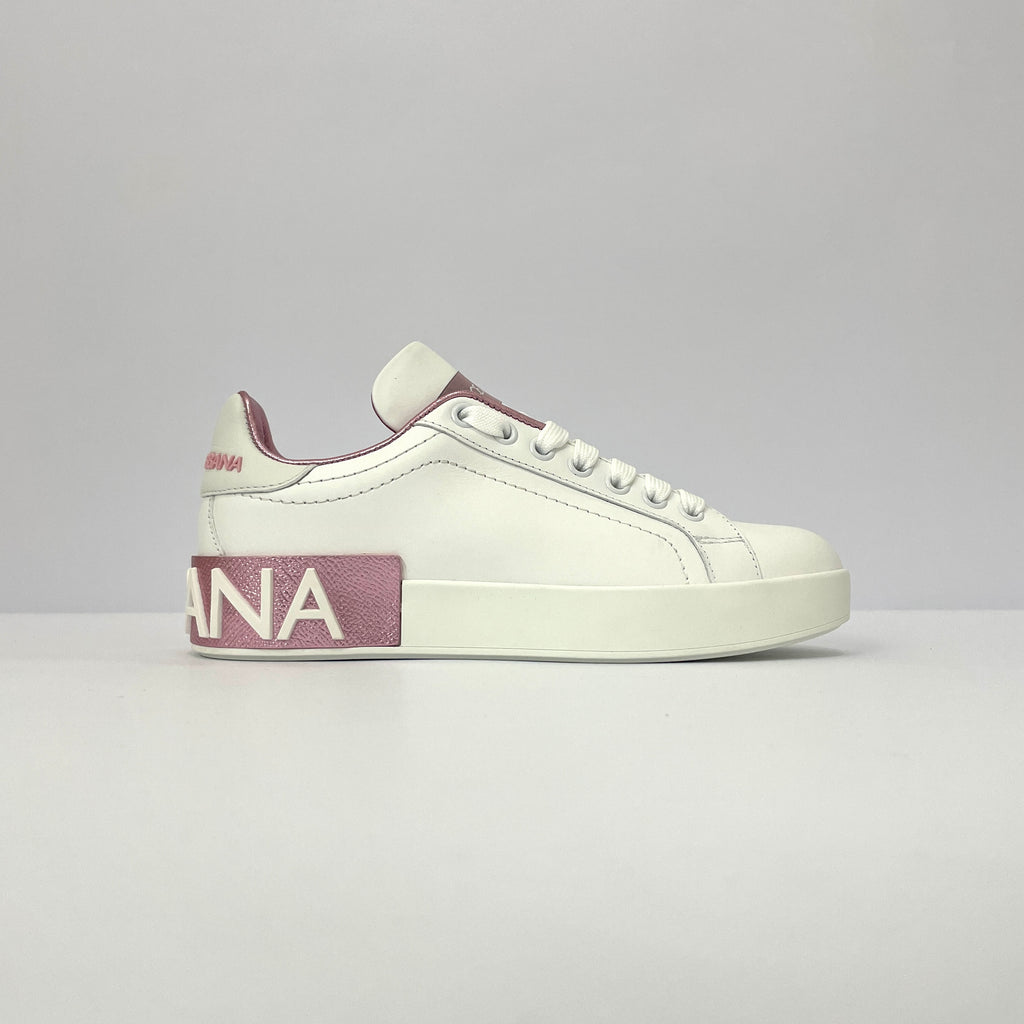 Dolce & Gabbana Portofino Sneakers Blancos con Detalles Rosa Metálico