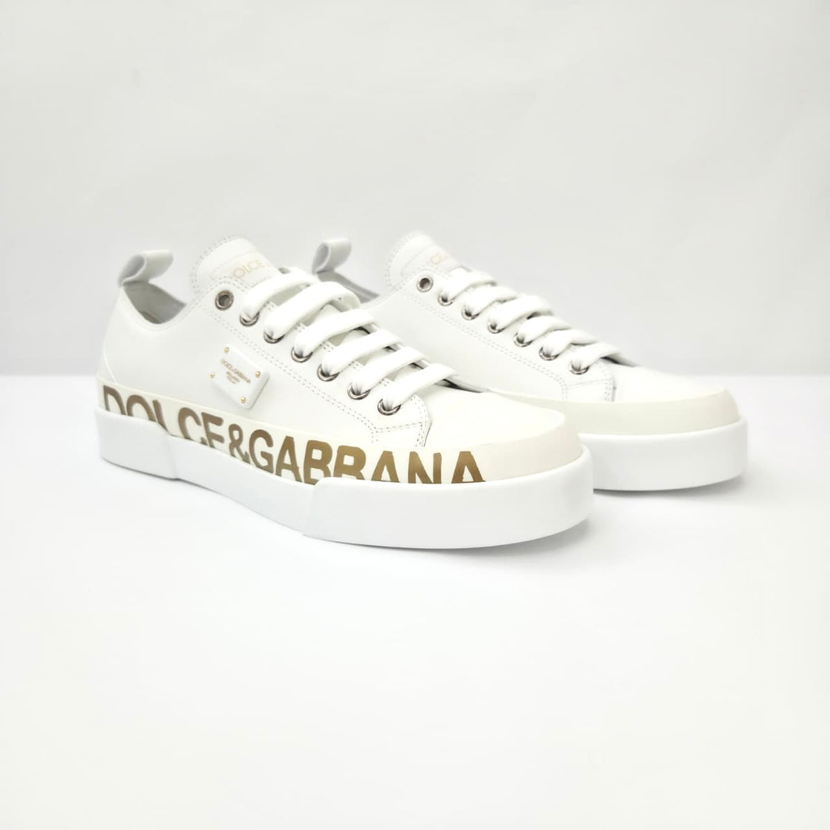 Dolce & Gabbana Portofino Sneakers blancos con dorado