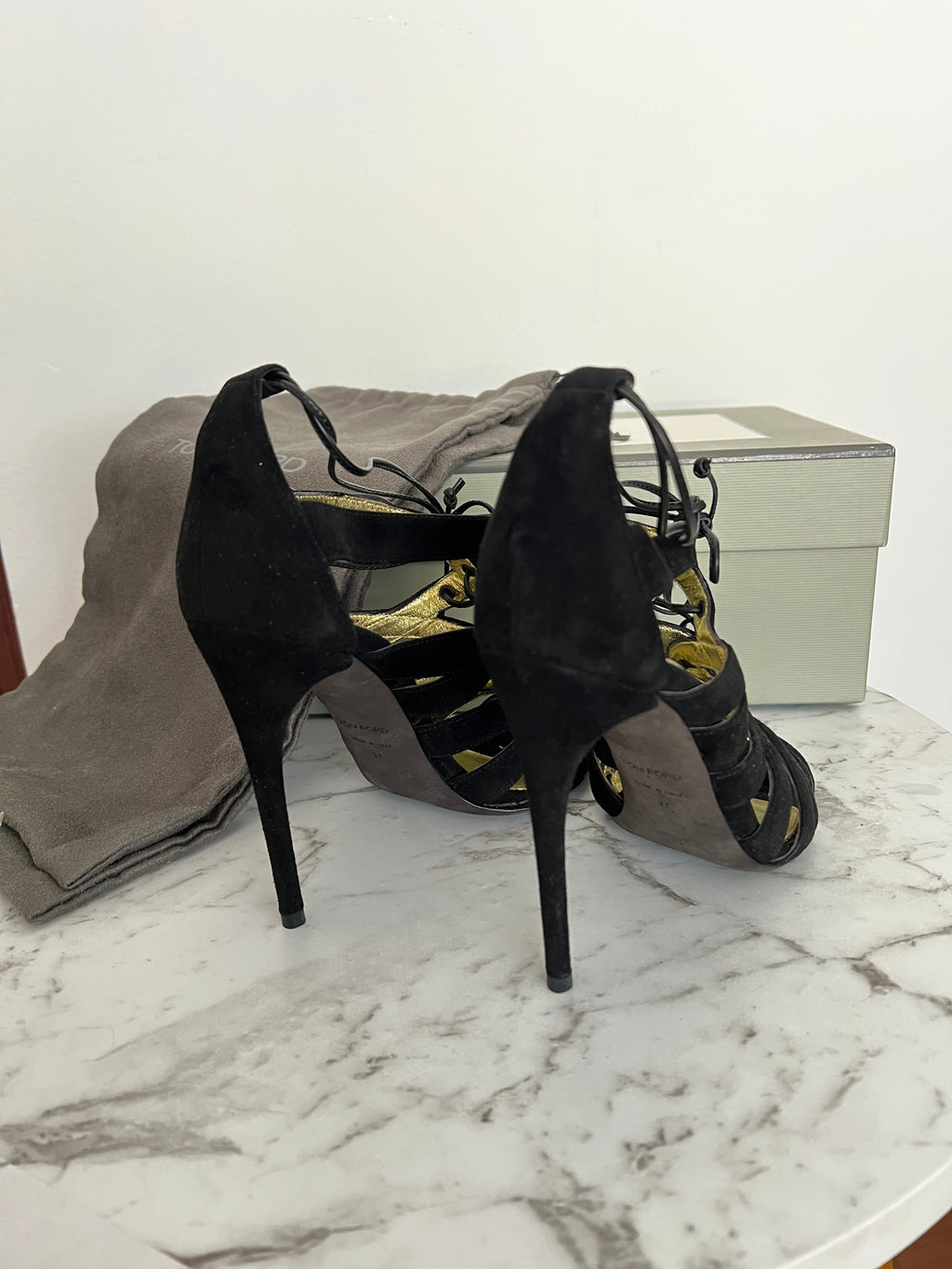 Tom Ford Sandalias Negras de Tacón en Pana