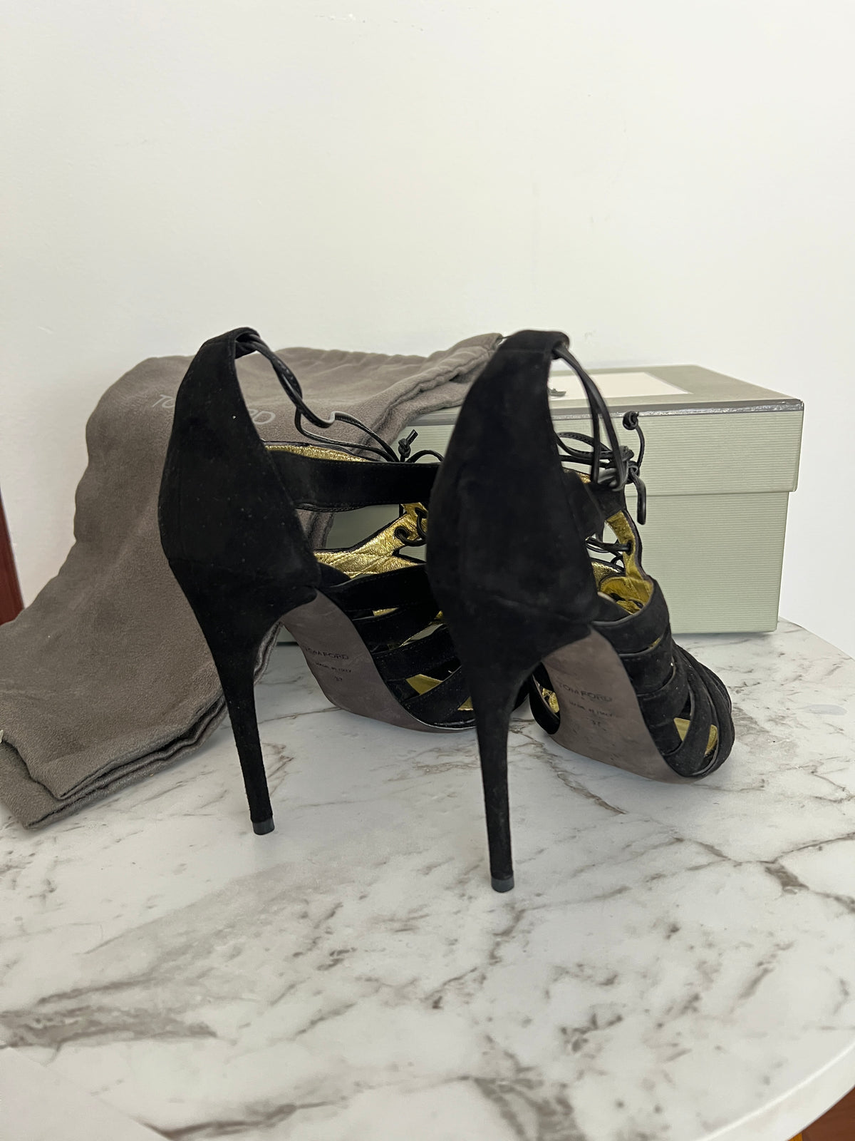 Tom Ford Sandalias Negras de Tacón en Pana