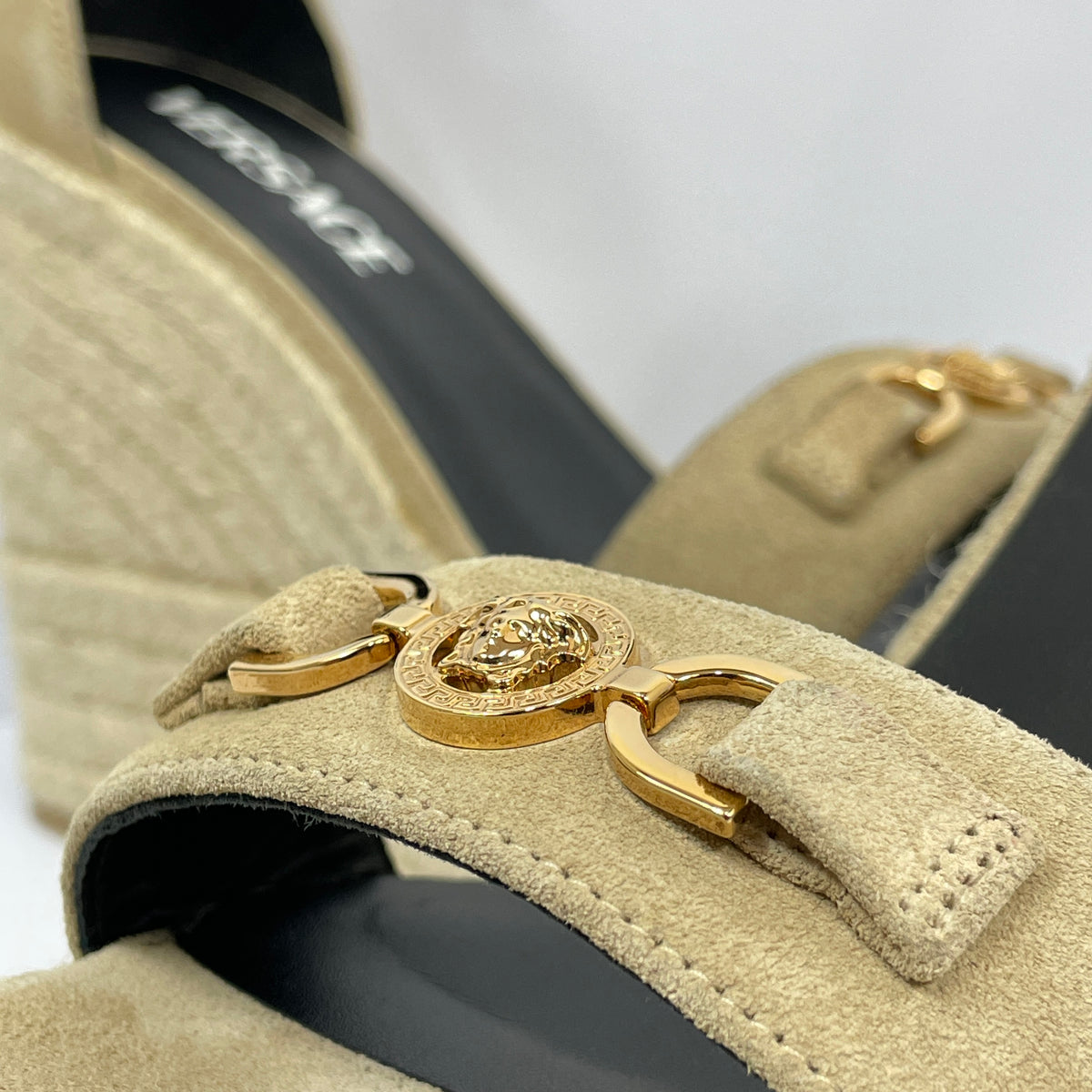 Versace Medusa 95 Cream Wedge Sandals