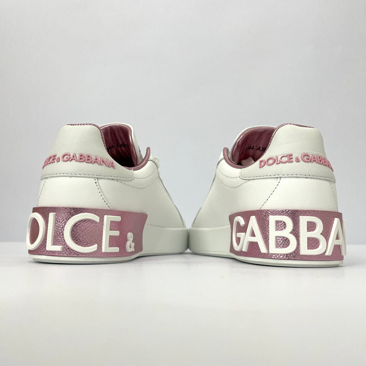 Dolce & Gabbana Portofino Sneakers Blancos con Detalles Rosa Metálico