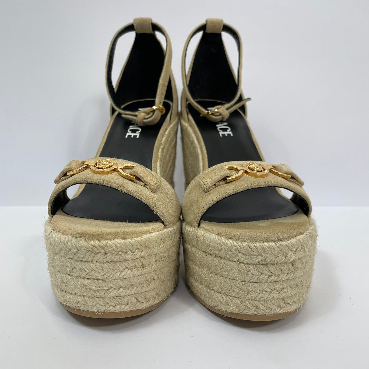 Versace Medusa 95 Cream Wedge Sandals