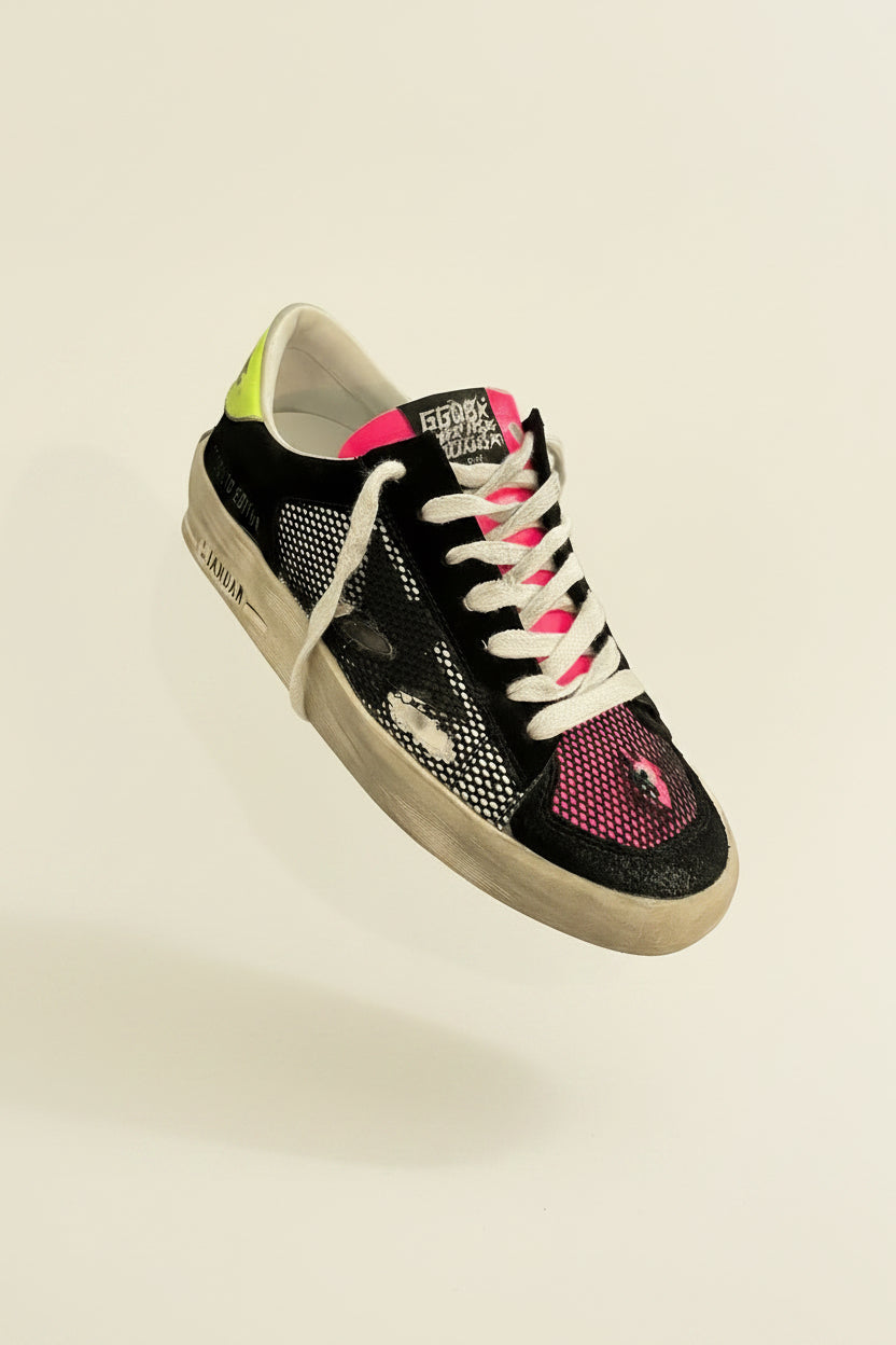 Stardan Sneakers Negros con Malla y Talón Esmeralda