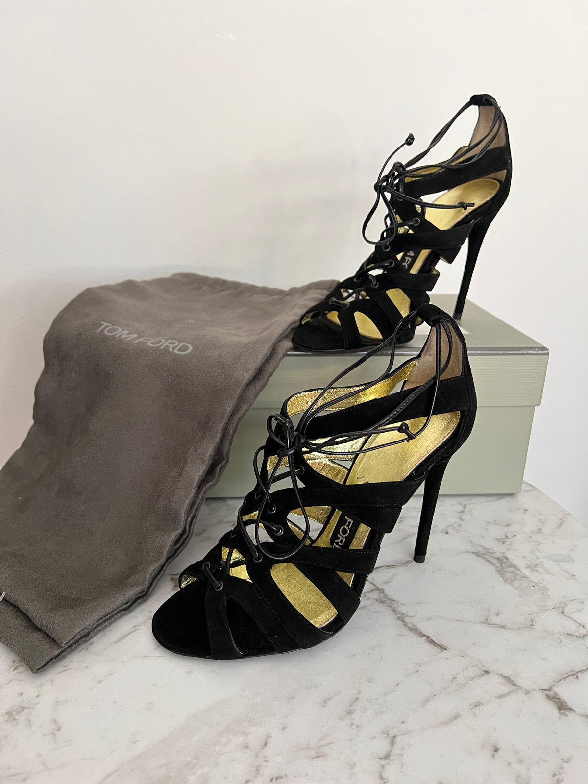 Tom Ford Sandalias Negras de Tacón en Pana