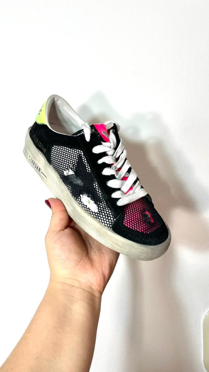 Stardan Sneakers Negros con Malla y Talón Esmeralda